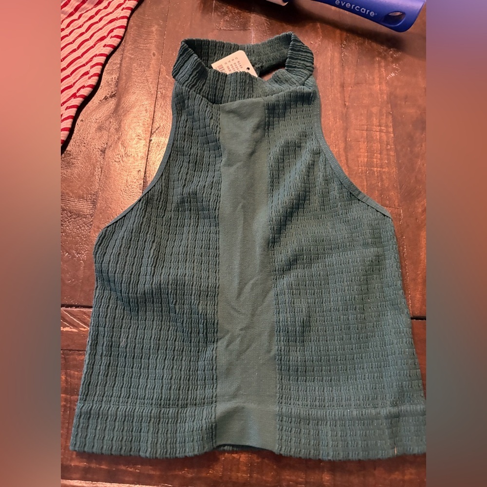 Free People Teal Ribbed Crop Top